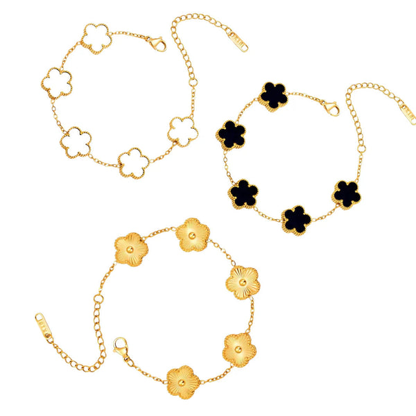 “Clover Bracelet Trio Stack Set – Anti-Tarnish Stainless Steel Bracelets (Thai Quality)”