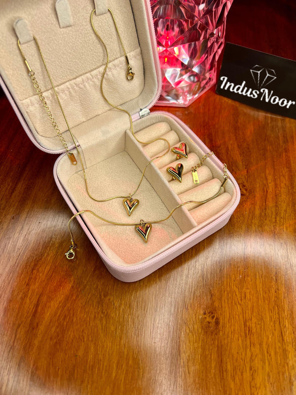 Premium Quality Stainless Steel 18k Golden Heart Luxury 3pc Set