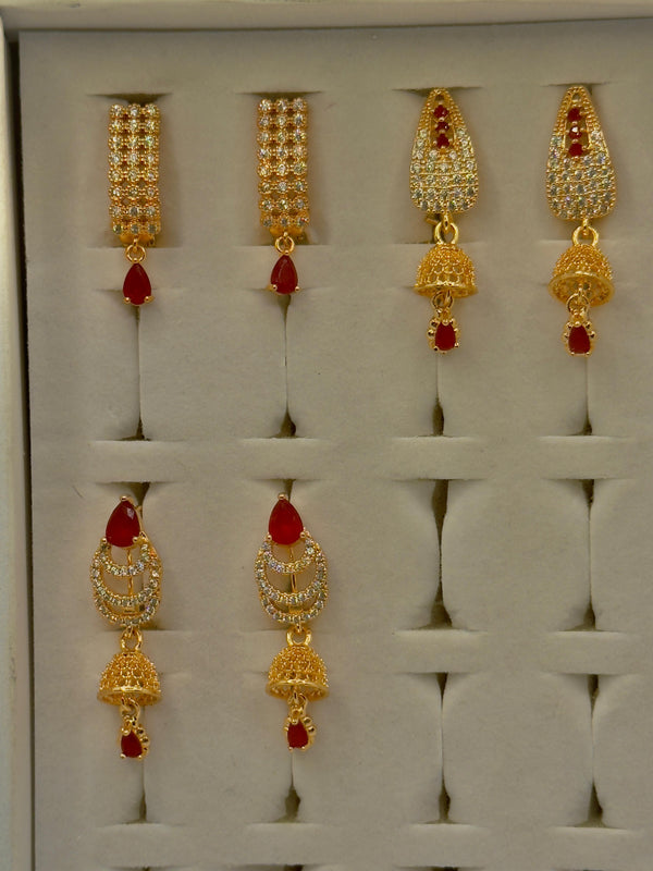 18K Gold Plated Earrings Set of 3 | Red Stone Party & Traditional Jewellery by IndusNoor