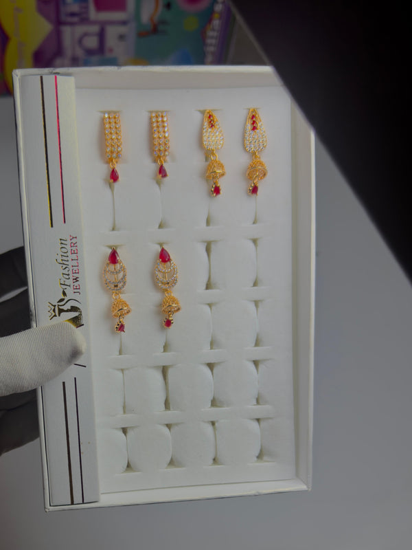 18K Gold Plated Earrings Set of 3 | Red Stone Party & Traditional Jewelry by IndusNoor