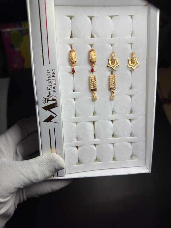 Pack of 3 Gold Plated Stainless Steel Earrings Set - Elegant Women's Hoop & Dangle Jewelry"